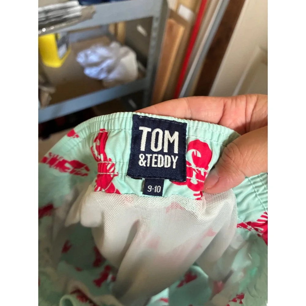 Tom & Teddy Boys Mint Green Red Lobster Print Swim Trunks Size 9-10